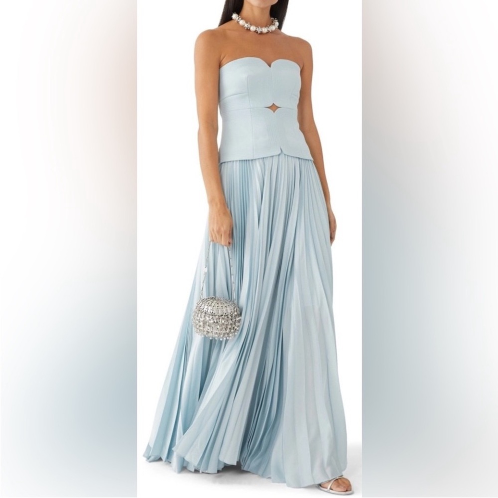 Elegant Strapless Blue Evening Gown Wedding Guest Dress